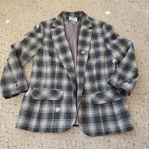 Pendleton Black, Gray & Cream Plaid Wool Blazer